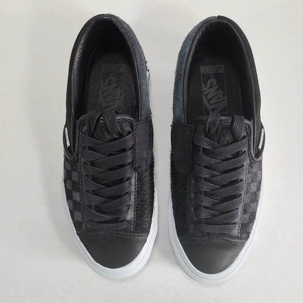 Vans Slip-On Cap Lx Pony Hair Checkerboard Black White Sneakers Women 7 Men 5.5 - Picture 2 of 10